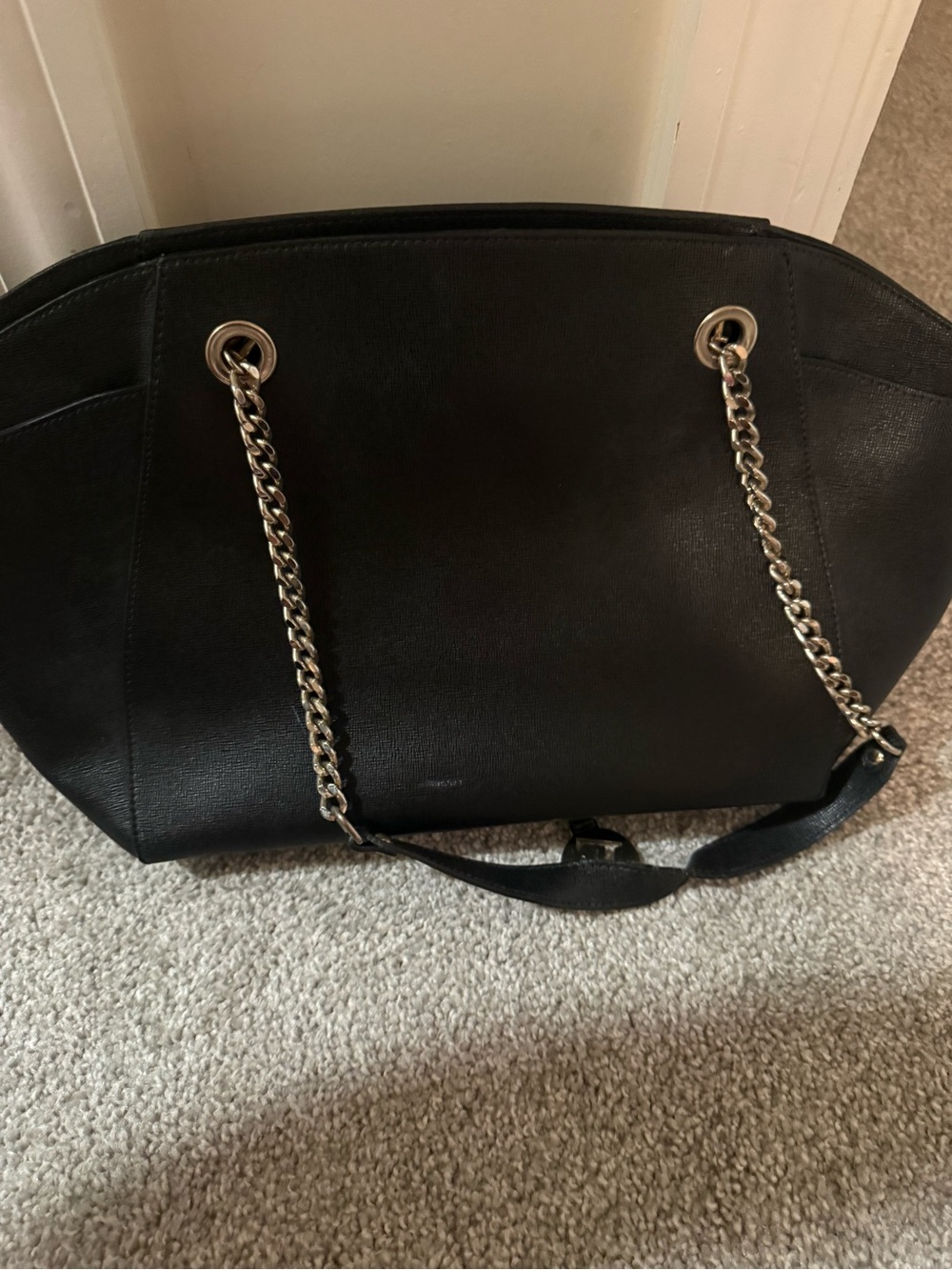 Furla Black Tote with Silver Chain Straps